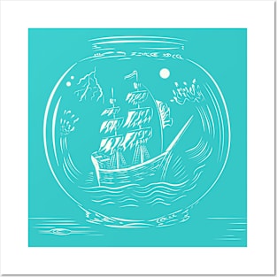 Pirate Ship in a Fish Bowl Posters and Art